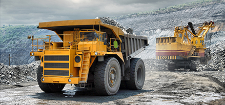Yellow haul truck for mining industry