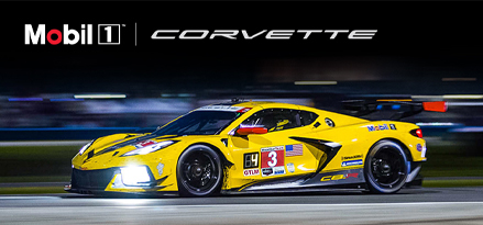 Yellow Chevy Corvette representing models factory filled with Mobil 1? oil