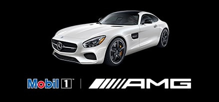 White Mercedes-AMG representing models factory filled with Mobil 1? oil