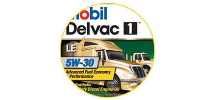 Jug of Mobil Delvac 1 LE 5w-30 close up