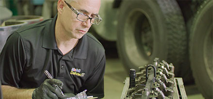 Technician working on engine