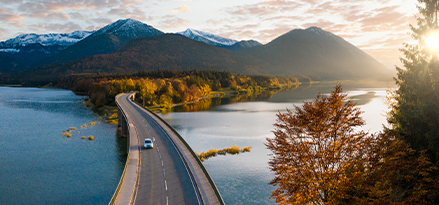 Car driving on bridge scenic route.