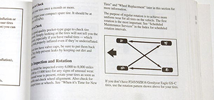 Check owner’s manual for tire rotation