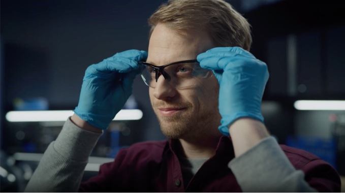 A man wearing safety glasses.