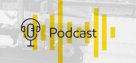graphic with microphone icon and podcast copy