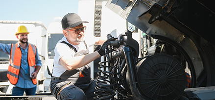 Engineer in black hat assessing engine