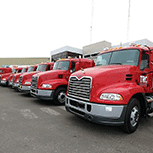 Red truck fleet parked