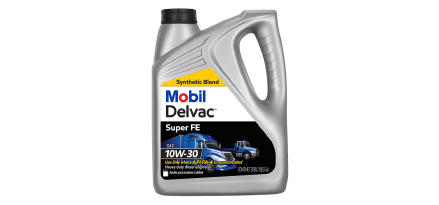 Mobil Delvac Super FE 10W-30 synthetic blend diesel engine oil, 1-gallon container.