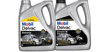 Mobil Delvac Extreme FE 10W-30 synthetic heavy-duty diesel engine oil containers