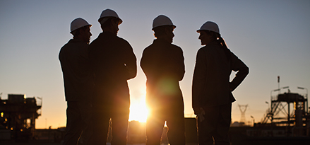 Industrial workers in a group setting